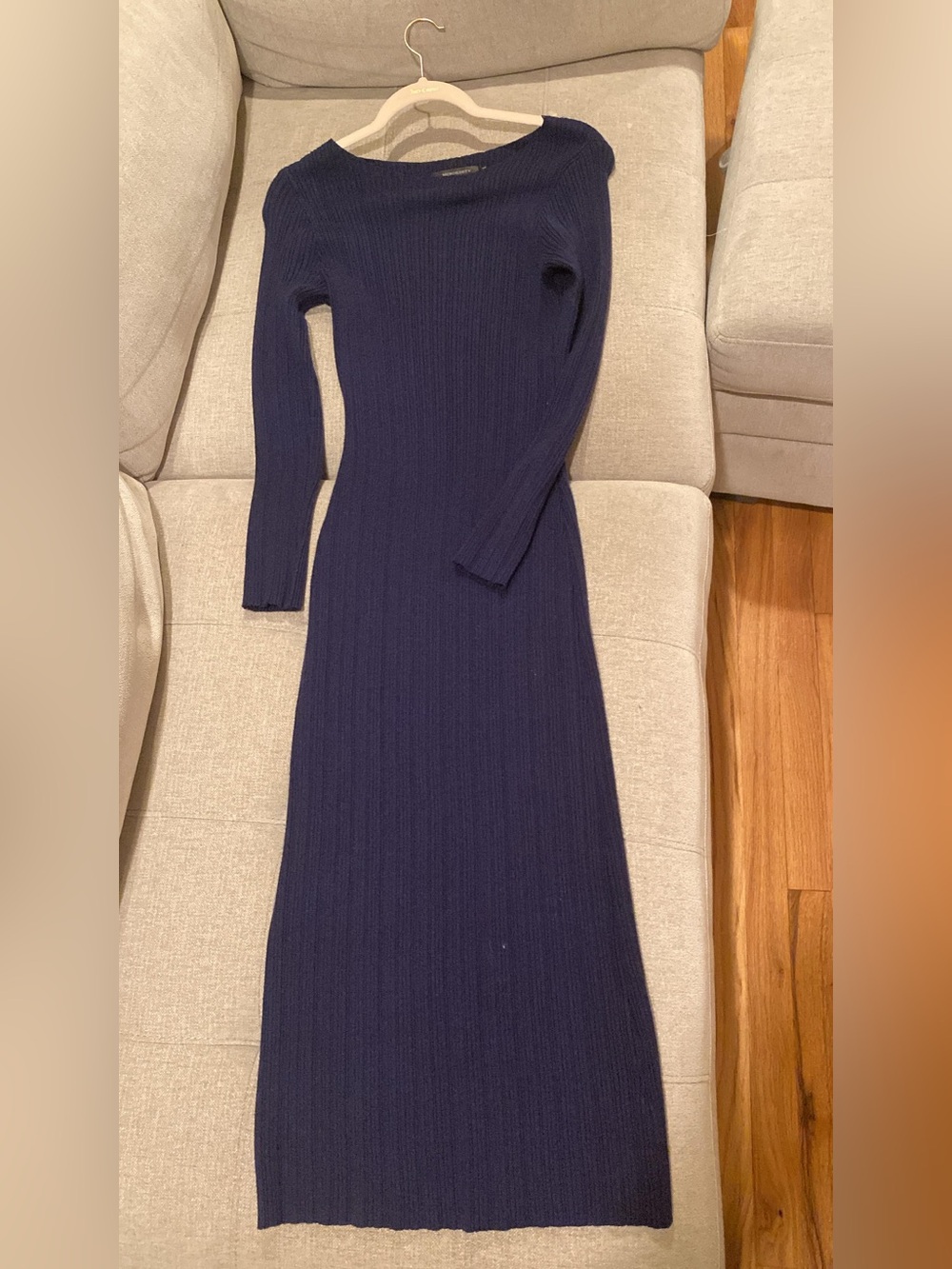 Amazon Long Sleeve Navy Ribbed Maxi Dress